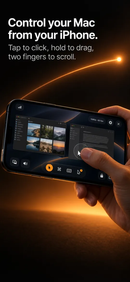 Beam juhib Maci iPhone'ist: puudutage klõpsamiseks, hoidke sõrme all lohistamiseks.