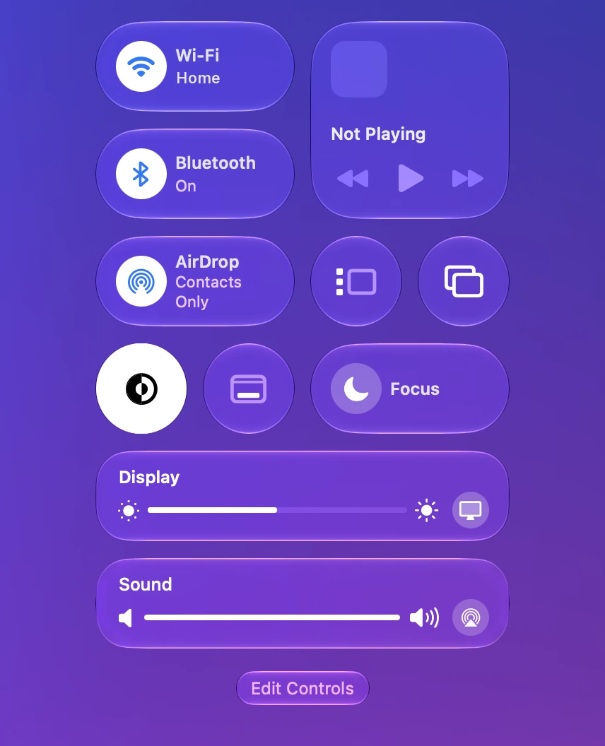 Control Center Native Sound Mixeri helimooduliga.