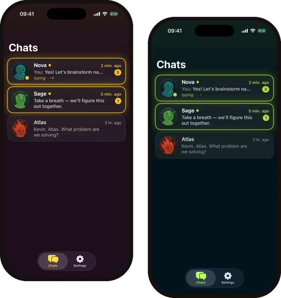 Sama iOS-i vestlusmall kahe erineva kujundusega.